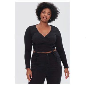 Long Sleeve Ribbed Ruched Drawstring Crop Top NWT